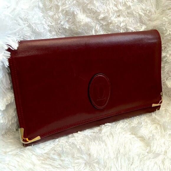 Cartier Vintage Le Must de Cartier Bordeaux Leather Clutch Bag - Picture 2 of 12